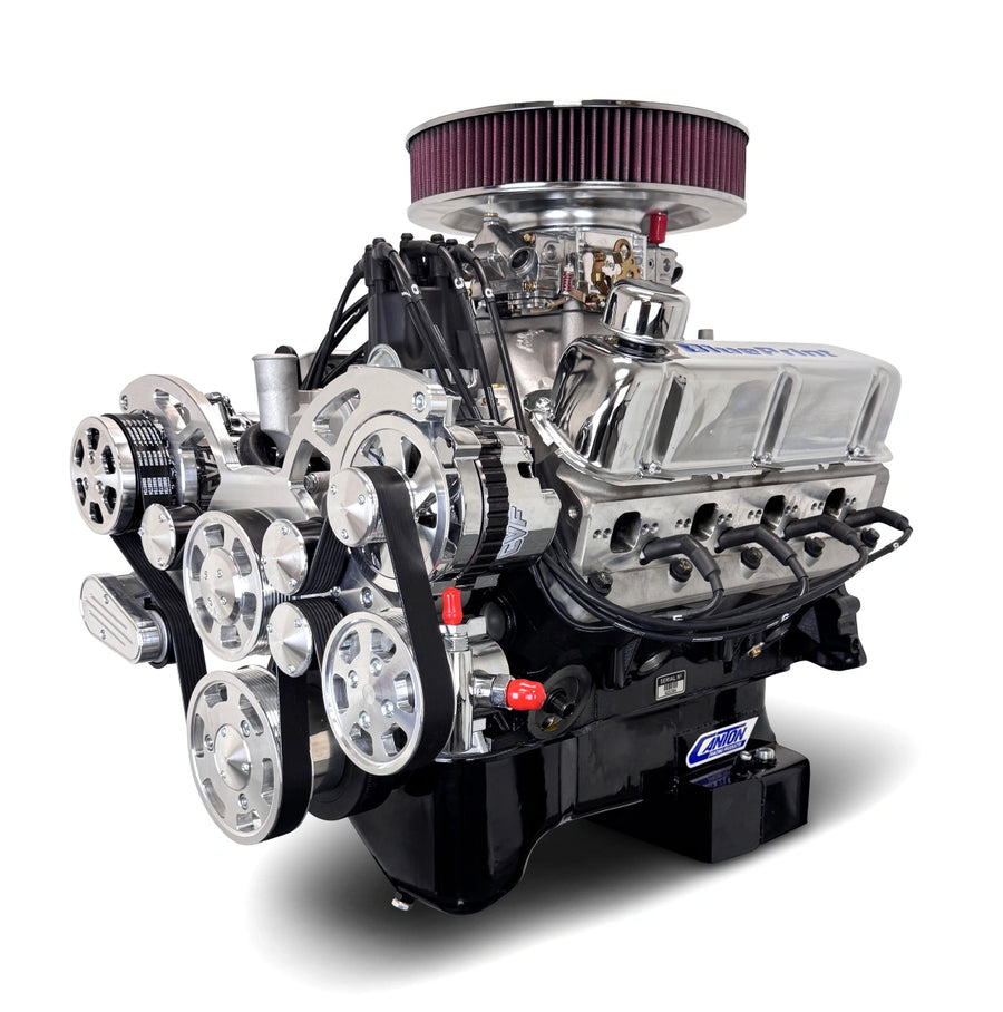 BluePrint Engines Ford Small Block Compatible Pro Series 427 C.I. Deluxe Dressed - Rear Sump Oil Pan - Polished Pulley Kit - Carbureted